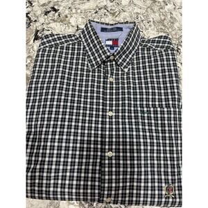 Tommy Hilfiger Button Up Shirt Adult Large Blue Yellow‎ Plaid Long Sleeve Mens